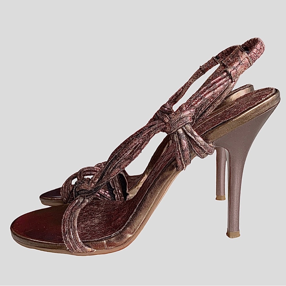 MICHAEL ANTONIO METALLIC LEATHER STRAP SANDALS
